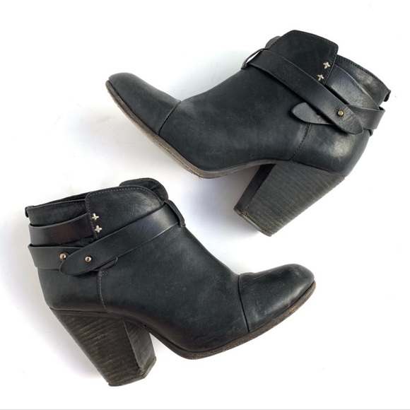 Rag & Bone Harrow Black Leather Ankle Boots 38 fits like 7 - Picture 1 of 8